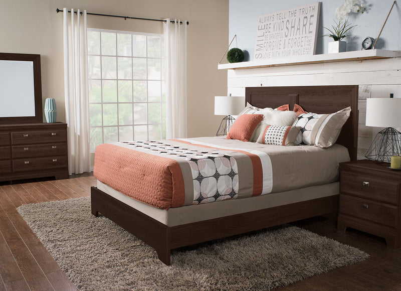 Yorkdale 5pc Bedroom Set with Panel Bed, Dresser & Mirror, Brown - Queen Size