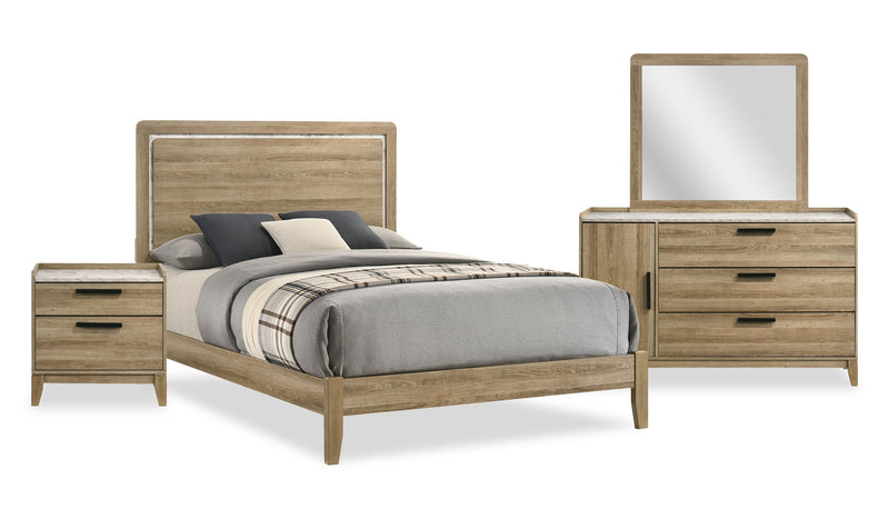 Sable 6pc Bedroom Set with Bed, Dresser, Mirror & Nightstand, Light Brown - Full Size