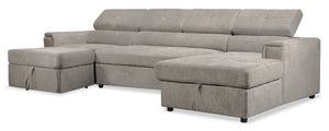Savvy 3-Piece Linen-Look Fabric Sleeper Sectional with Two Chaises - Grey 