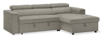 Savvy 2-Piece Right-Facing Linen-Look Fabric Sleeper Sectional with Storage Chaise and Adjustable Headrests - Grey 