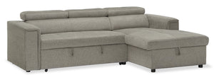 Savvy 2-Piece Right-Hand Linen-Look Fabric Sleeper Sectional - Grey
