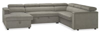 Savvy 3-Piece Left-Facing Linen-Look Fabric Sleeper Sectional with Storage Chaise and Adjustable Headrests - Grey 