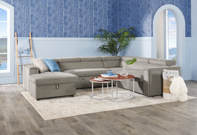 Savvy 3-Piece Left-Facing Linen-Look Fabric Sleeper Sectional with Storage Chaise and Adjustable Headrests - Grey
