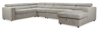 Savvy 5-Piece Right-Facing Linen-Look Fabric Sleeper Sectional with Storage Chaise and Adjustable Headrests - Grey 