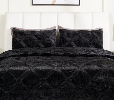 Serene 3-Piece Full/Queen Comforter Set - Black | Ensemble d’édredon Serene 3 pièces pour lit double ou grand lit - noir