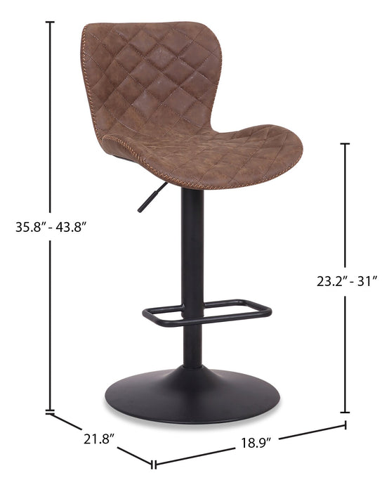 Seth Barstool with Swivel & Adjustable Seat, Vegan Leather Fabric, 23-31\"H, Metal - Brown