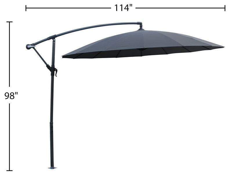Shanghai Outdoor Patio Umbrella - 114\" W x 75\"H, Weather Resistant Aluminum & Fibreglass, Hand Crank - Charcoal