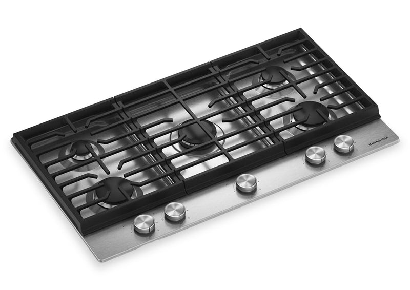 KitchenAid 36\" Gas-on-Metal Cooktop with Cast-Iron Grates – Stainless Steel - KCGK336SSS