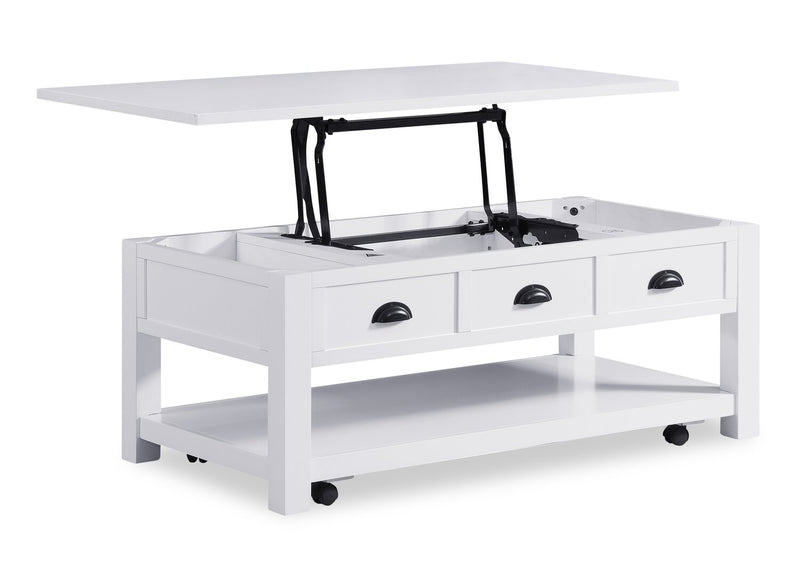 Centennial 48\" Modern Lift Top Coffee Table with Storage, Shelf & Casters - White