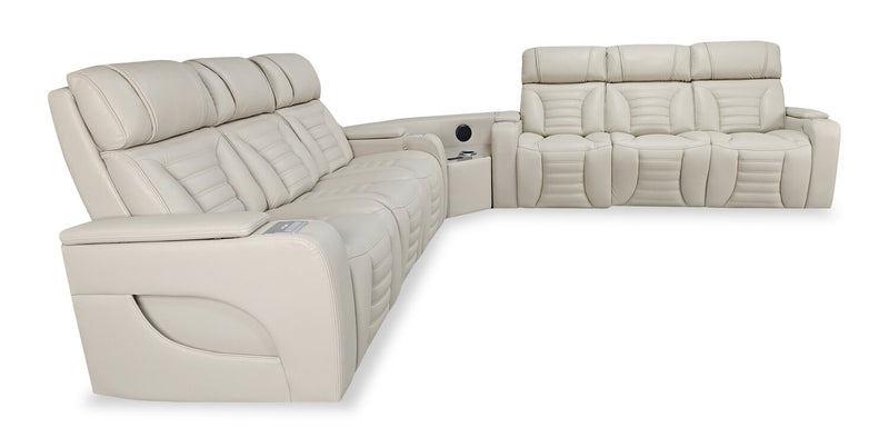 Zen 3-Piece Faux Leather Power Reclining Sectional with Massage and Two Drop-Down Consoles - Apricot