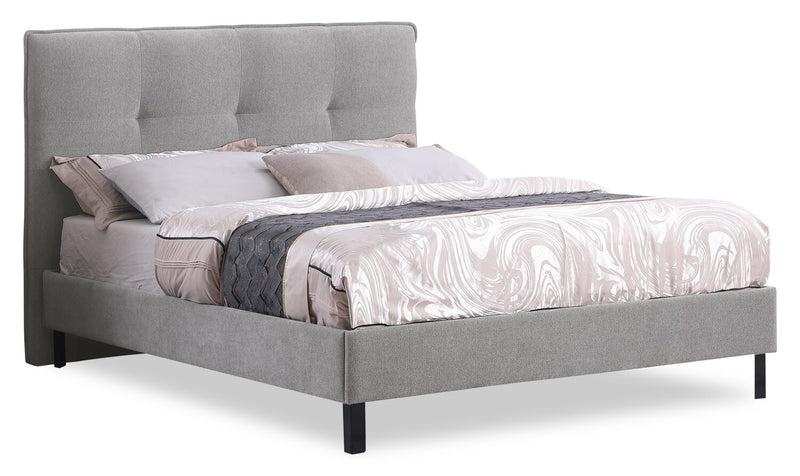 Amos Upholstered Platform Bed Base in Grey Fabric - Queen Size