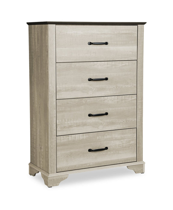 Clara Bedroom Chest of Drawers, 4-Drawer, 32\"W x 46\"H - Bleached Oak & Brown