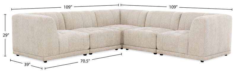 Oaklyn Modular 5-Piece Fabric Sectional with Tufted Seat Cushions - Beige