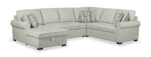 Haven 4-Piece Chenille Left-Facing Sleeper Sectional - Seafoam