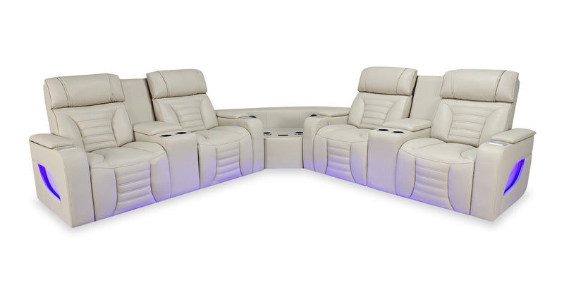 Zen 3-Piece Faux Leather Power Reclining Sectional with Massage and Two Refrigerator Consoles - Apricot
