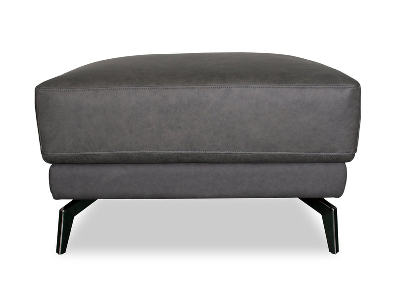 Melrose 31\" Top-Grain Genuine Leather Ottoman with Metal Legs - Grey