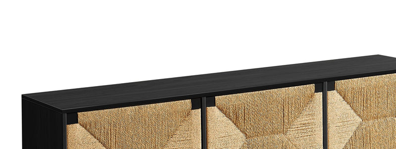 Jersey 71\" Tv Stand with Seagrass-Look Cabinet Doors for TVs up to 70\" - Black