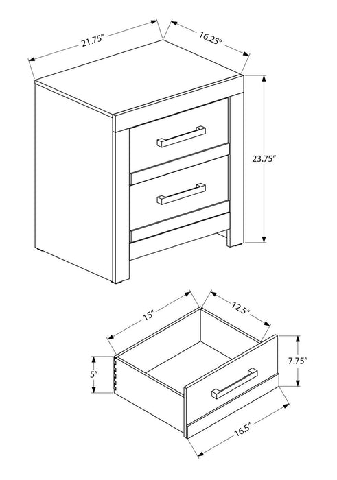 Aspen Bedside 2-Drawer Nightstand, 22\"W x 24\"H - Grey