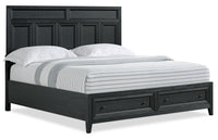 Casa Panel Bed with Headboard & Frame, Wood, Black - King Size 