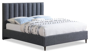 Kort & Co. Rain Upholstered Platform Bed in Charcoal Fabric, Tufted - Queen Size