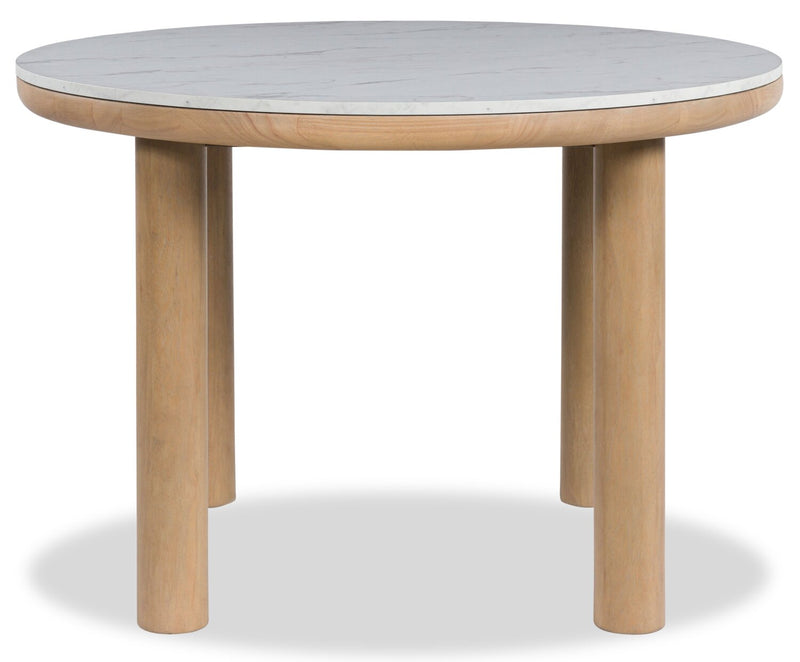 Jolie 5pc Dining Set with Table & 4 Chairs, Marble-Look Top, Melamine, 45\"W Round - White & Oak Brown