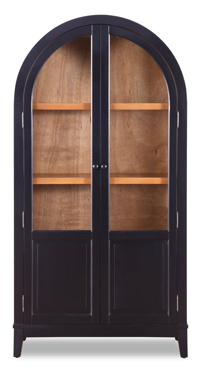 Kort & Co Aeris 36" Arched Curio Cabinet with Glass Doors – Matte Black and Natural Oak  | Armoire vitrée arquée Aeris de Kort & Co. avec portes en verre - noir mat et chêne naturel