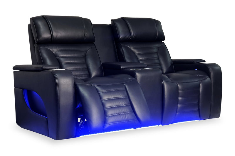 Zen 75.5\" Faux Leather Power Reclining Massage Loveseat with Refrigerator Console - Black