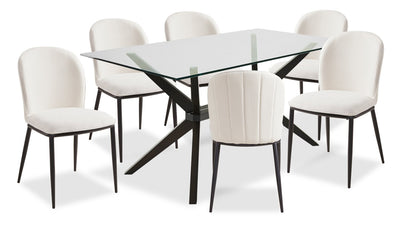 Ace 7pc Dining Set with Table & 6 Chairs, Glass Top, 63"W - Brown & Ivory | Ensemble de salle à manger Ace 7 pièces avec table de 63 po (L), dessus en verre et 6 chaises - brun et ivoire