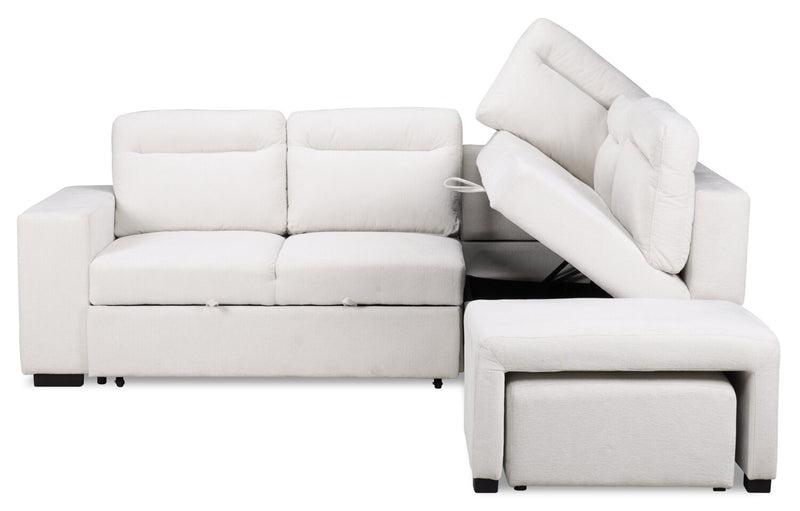 Primo Coast 3-Piece Right-Facing Ivory White Fabric Sleeper Sectional with Storage Chaise and Storage Armrest