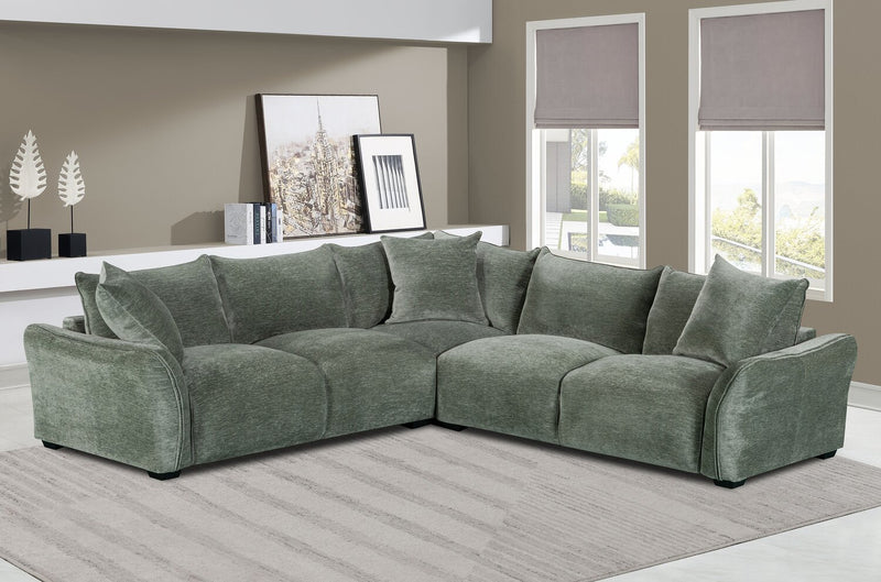 Reflect 3-Piece Chenille Fabric Sectional with Reversible Back Cushions - Green