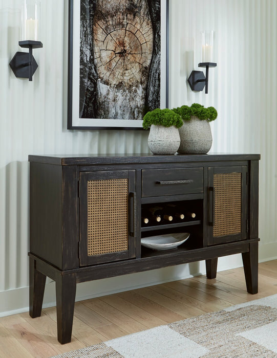 Shaw Dining Server with Storage & Built-In Wine Rack, Cane-Look Details, 56\"W - Black