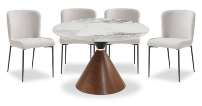Alwin 5pc Dining Set with Table & 4 Chairs, Sintered Stone Top, Metal, 47.25"W Round - Brown/Grey | Ensemble de salle à manger Alwin 5 pièces en métal avec table ronde de 47,25 po (L), dessus en pierre frittée et 4 chaises - brun et gris