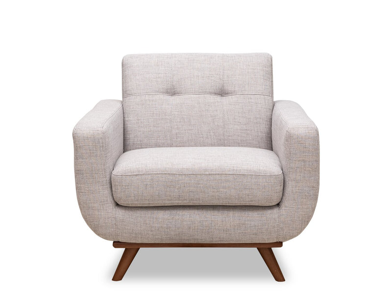 Kort & Co. Freeman 37\" Linen-Look Fabric Chair with Wood Legs and Tufted Back Cushion - Dove White