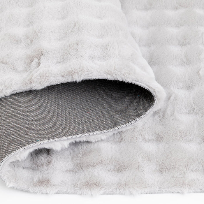 Faux Fur Bubble Light Grey Area Rug with Memory Foam Backing - 7' x 10'