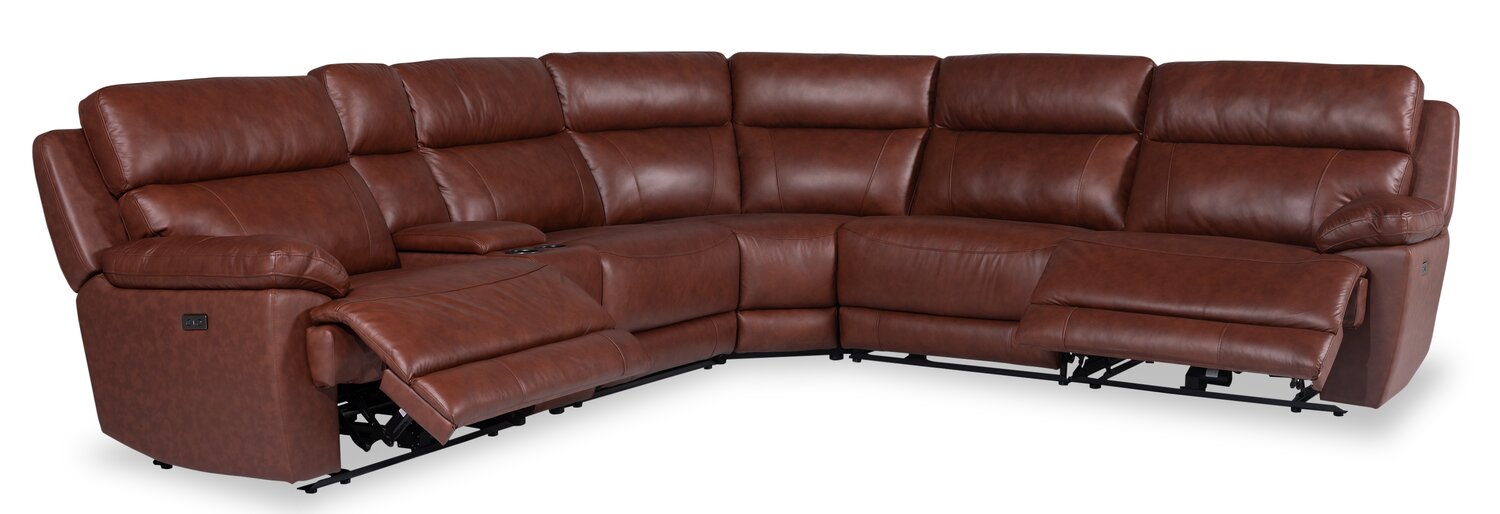 Sorrento 6-Piece Genuine Leather Power Reclining Sectional with