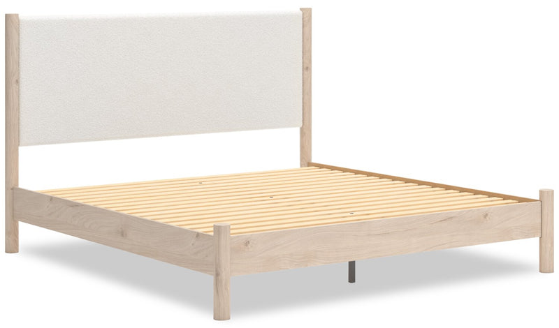 Jolie Panel Bed with Headboard & Frame, Boucle Fabric, White & Natural - King Size