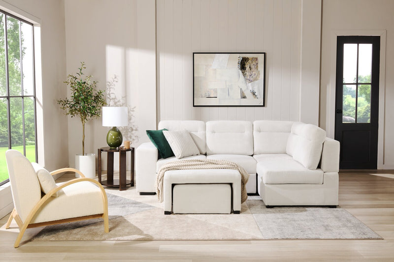 Primo Coast 3-Piece Right-Facing Ivory White Fabric Sleeper Sectional with Storage Chaise and Storage Armrest