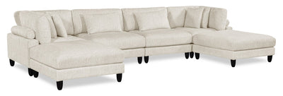 Lounge 6-Piece Chenille Modular Sectional – Beige  | Sofa sectionnel modulaire Lounge 6 pièces en chenille - beige