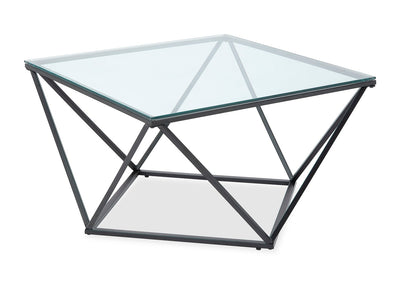 Prism 31.5" Modern Glass Top Coffee Table – Glass with Metal Base  | Table à café moderne Prism de 31,5 po avec dessus en verre - verre avec base en métal