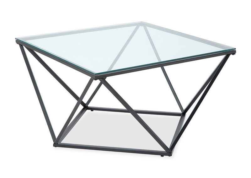 Prism 31.5\" Modern Glass Top Coffee Table – Glass with Metal Base 