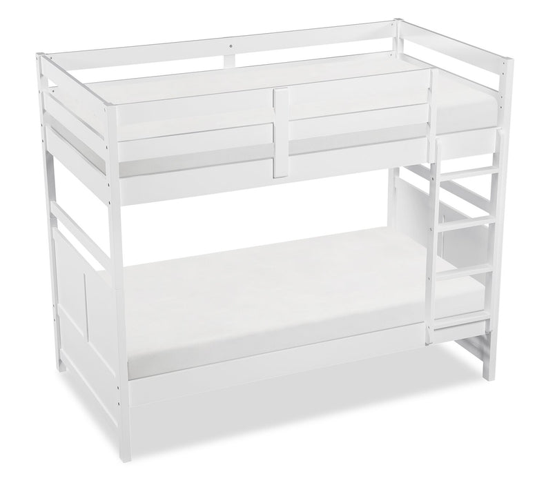 Quinn Bunk Bed with Ladder & Guard Rail for Kids, White - Twin/Twin