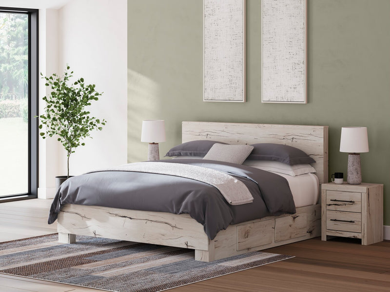 Derekson Storage Bed with 2 Built-In Side Drawers, Rustic White - King Size
