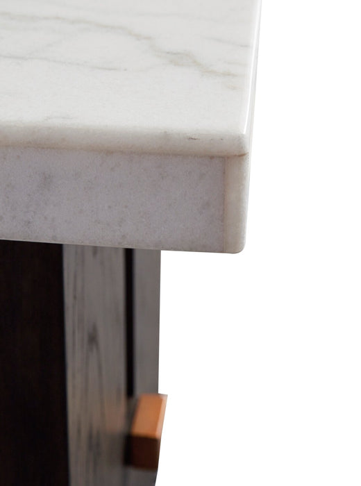 Warwick 26” Solid Wood and Marble End Table – White and Brown Oak