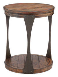 Albany 20” Industrial Round Pine End Table with Shelf - Bourbon 