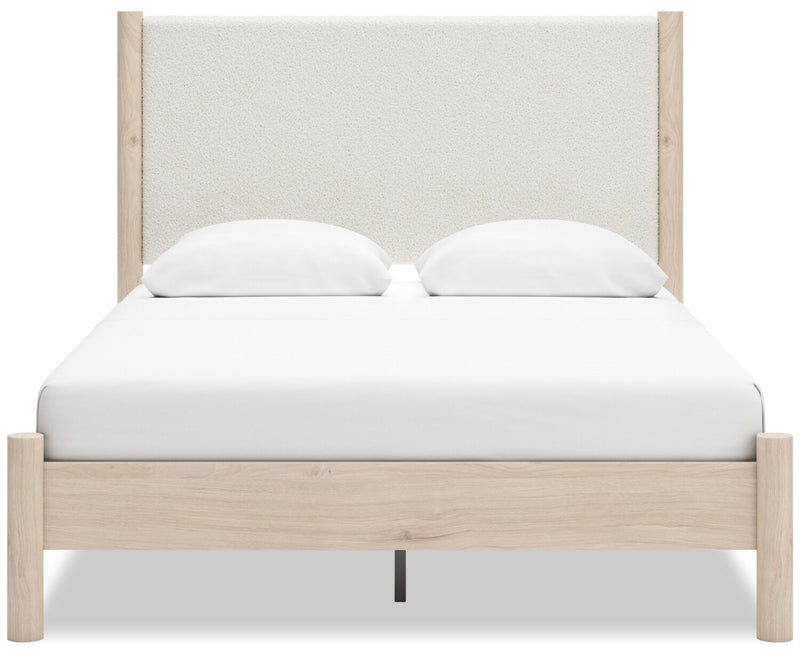 Jolie Panel Bed with Headboard & Frame, Boucle Fabric, White & Natural - Queen Size