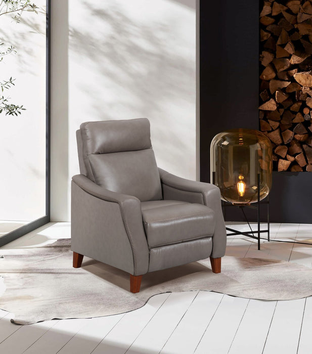 Natalie 32.5\" Top-Grain Genuine Leather Pushback Reclining Chair with Wood Legs - Grey