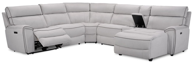 Cindy Crawford Home Newport 6-Piece Right-Facing Faux Suede Power Reclining Sectional - Grey