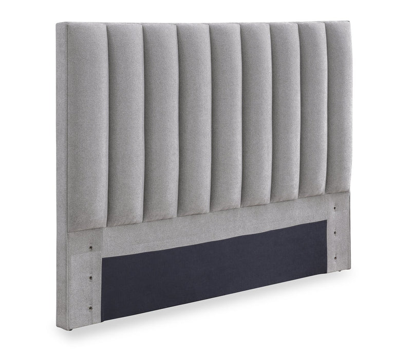 Amos Upholstered Storage Bed in Grey Fabric with Channelled Headboard & 3 Built-in Drawers - Queen Size