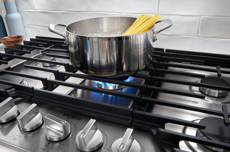 Whirlpool 30\" Gas Cooktop with Fifth Burner and EZ-2-Lift™ Hinged Cast-Iron Grates - WCGK7030PS