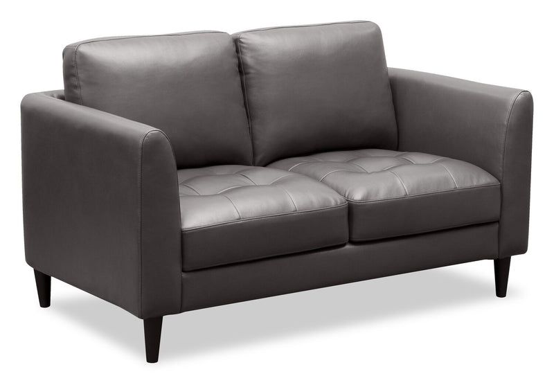 Erin 56\" Leather-Look Fabric Loveseat with Tufted Seat Cushions - Grey